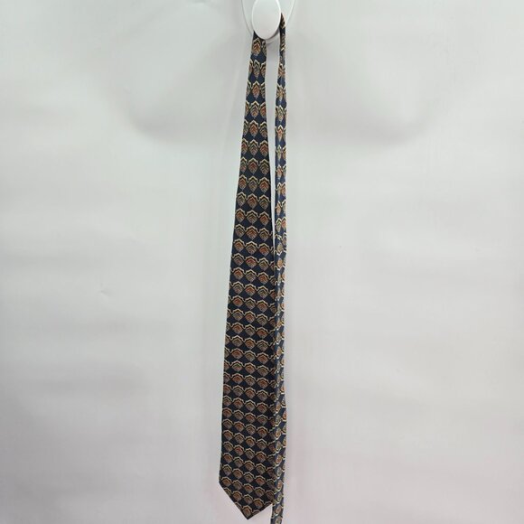 Christian Dior Cravates 100% Silk Navy Floral Fan Pattern Tie - Picture 2 of 6